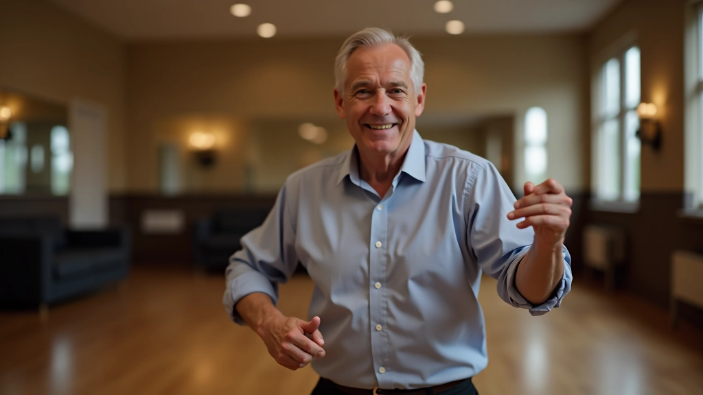 A dance instructor demonstrating proper frame and posture with a partner during a social dance lesson